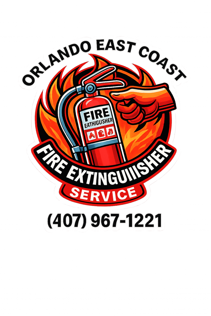 Fire extinguisher service logo with flames