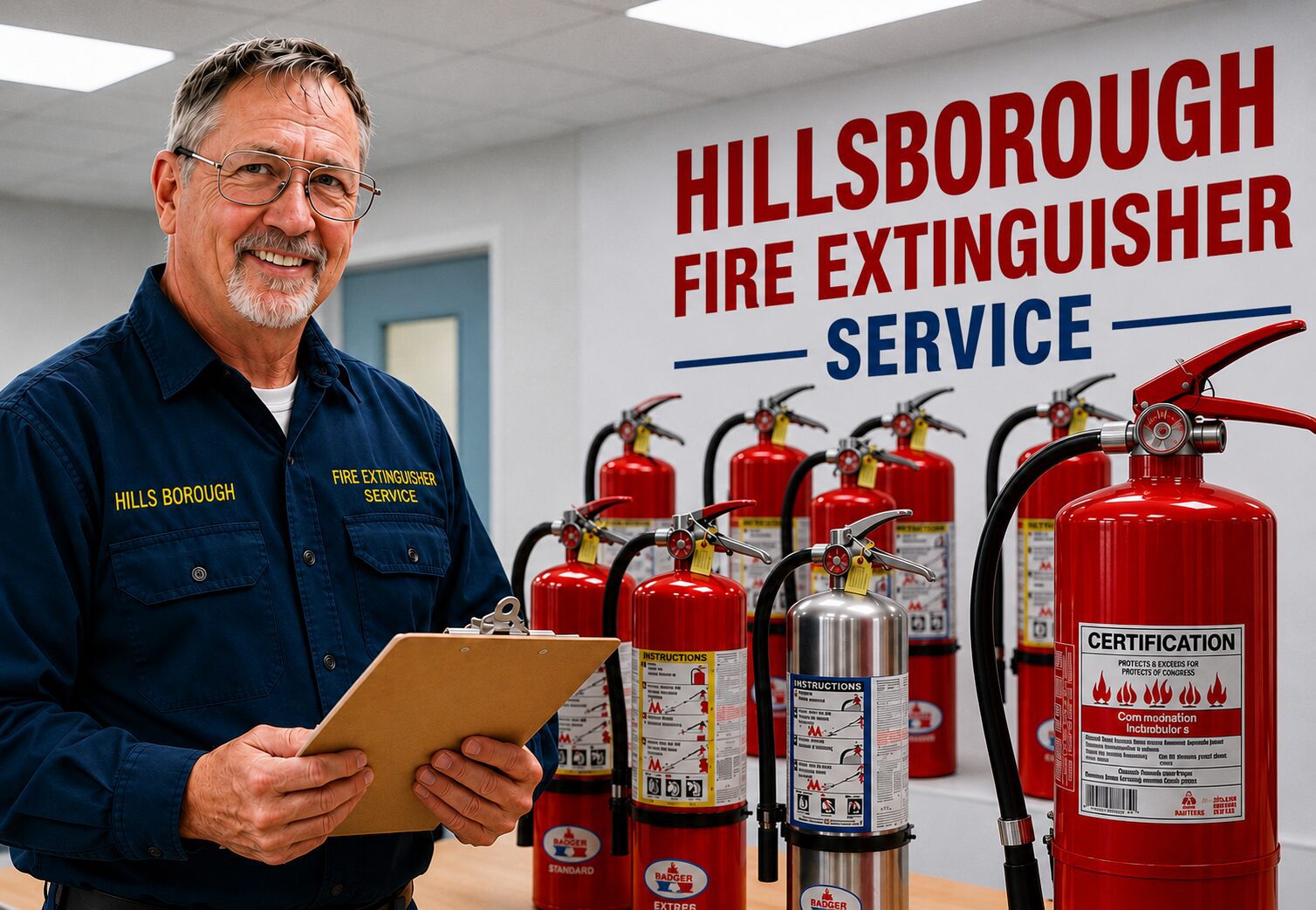 Fire extinguisher technician providing commercial fire extinguisher service in Tampa FL